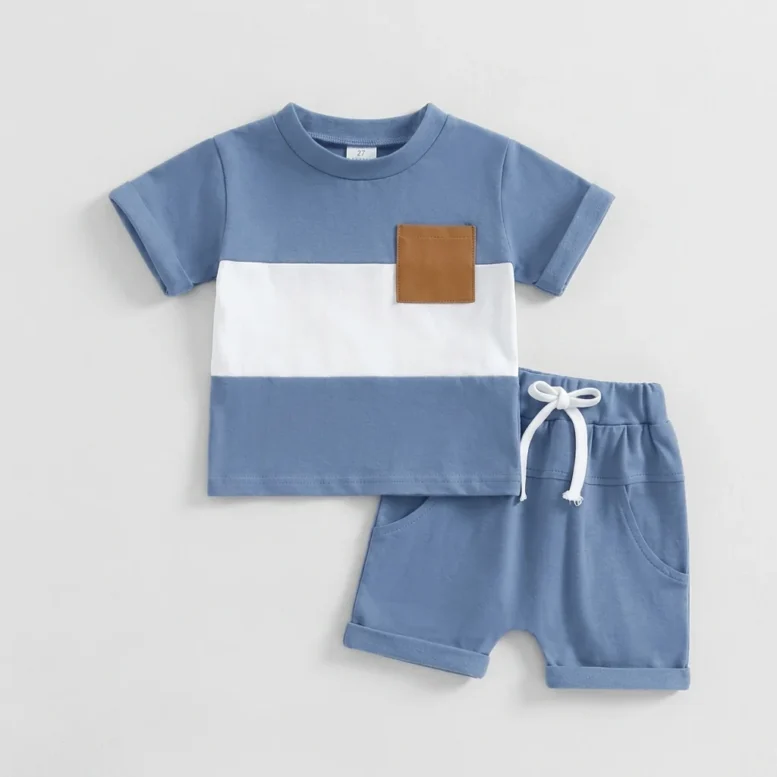 Blue Colour-Block T-Shirt & Shorts Set